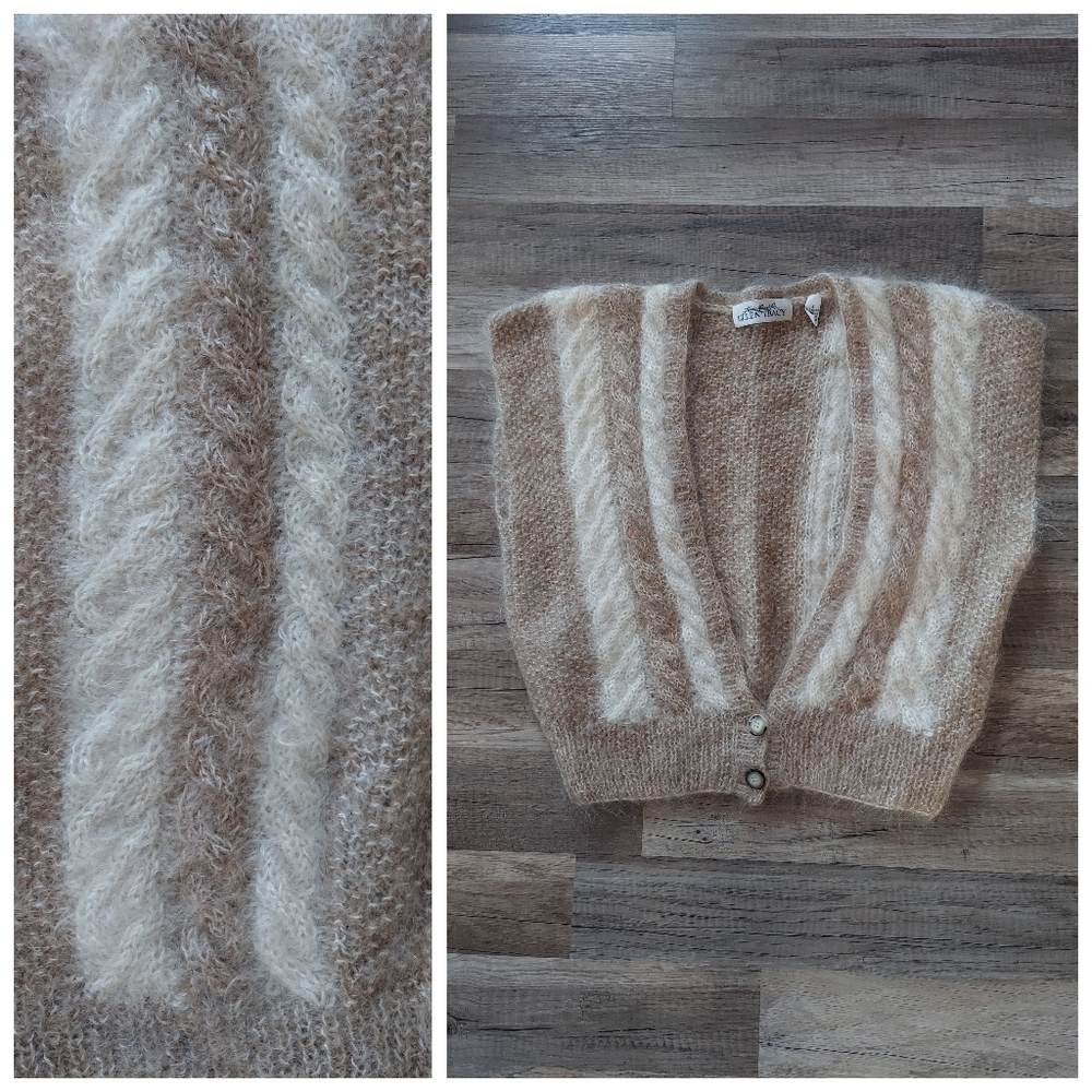 Vintage Ellen Tracy 80s 90s Tan Mohair Sweater Vest Small Preppy Academia
